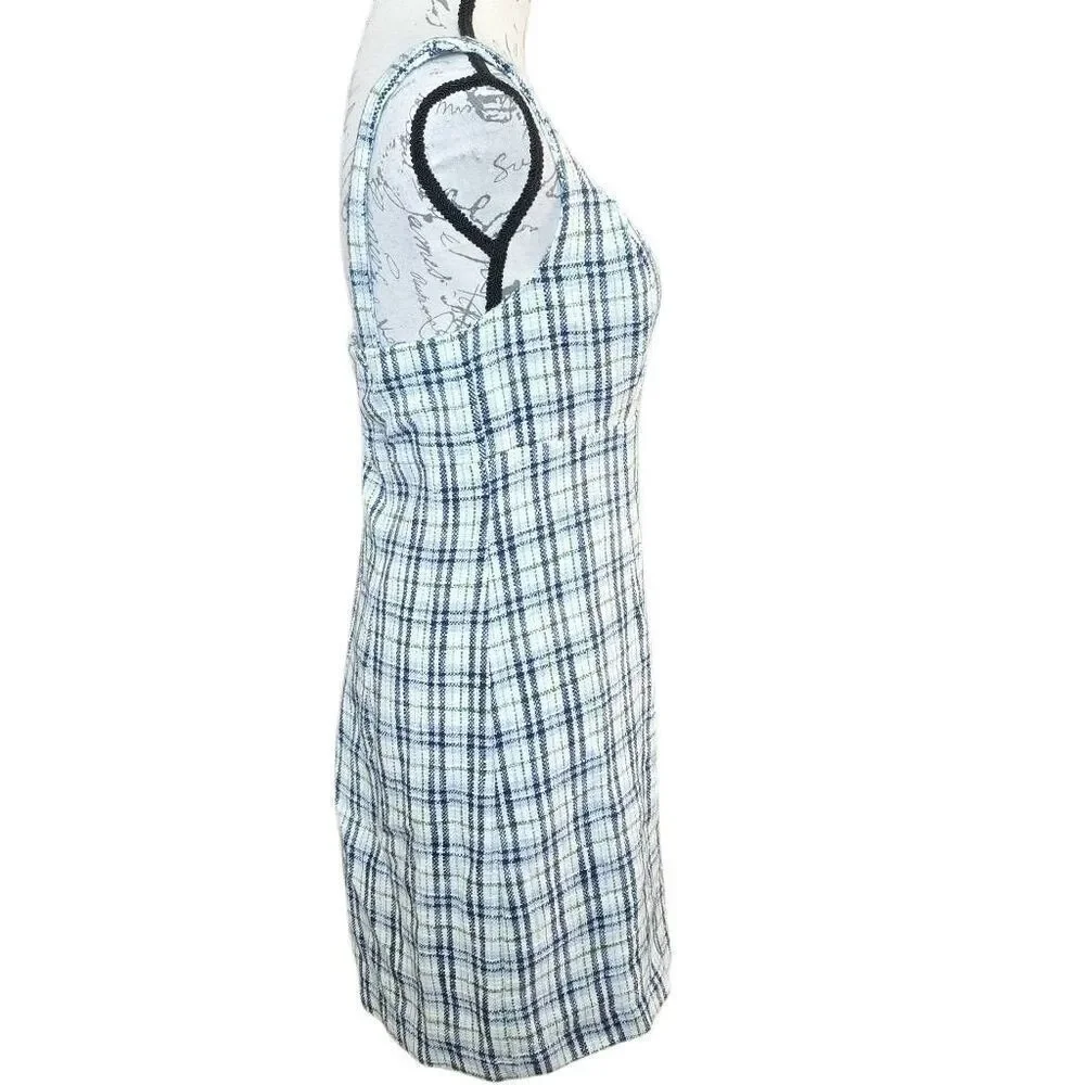 Abercrombie & Fitch Women's Size Medium Petite White Navy Green Plaid Tank Dress